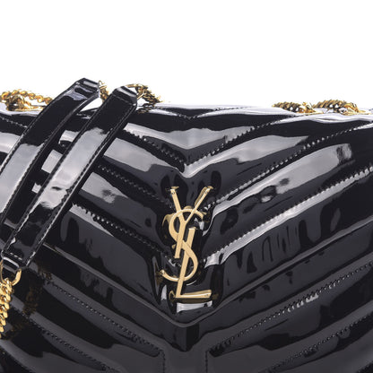 Saint Laurent Patent Y Quilted Monogram Small Loulou Chain Satchel Black 9 of 10