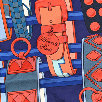 Hermes Silk Colliers de Chiens Giant Scarf 140 Indigo Orange Cobalt 2 of 6
