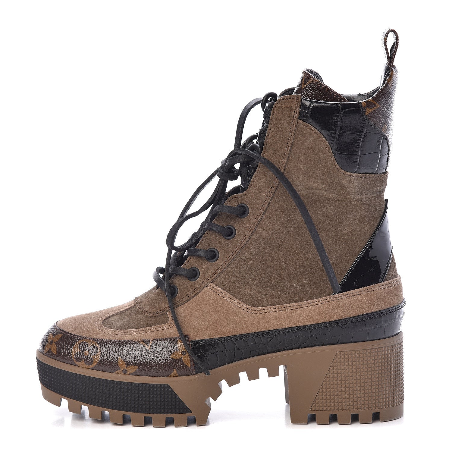 Louis Vuitton Suede Calfskin Monogram Laureate Platform Desert Boots 36 Taupe 1 of 6