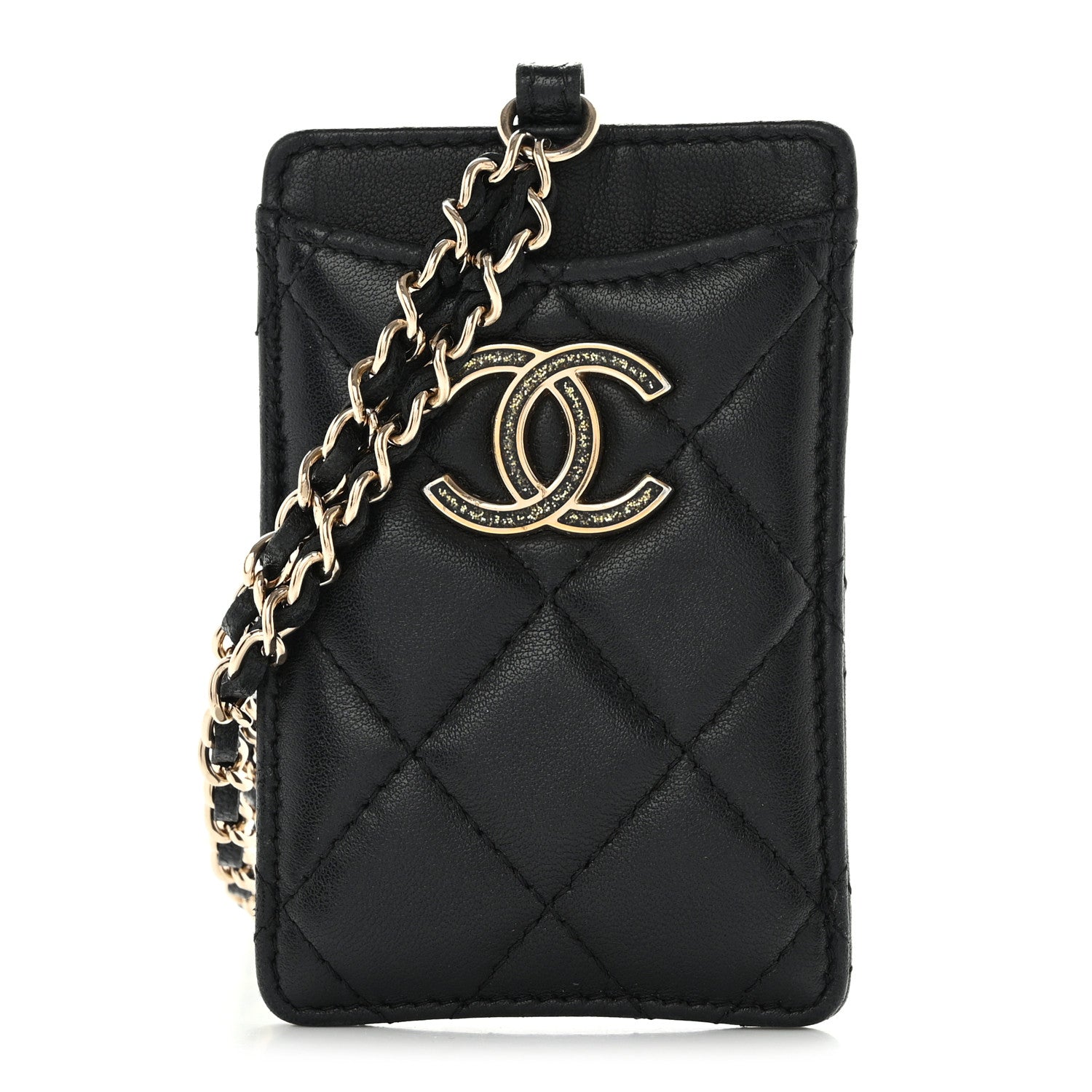 Chanel Lambskin Quilted Glitter Card Holder On Chain Black 1 of 10