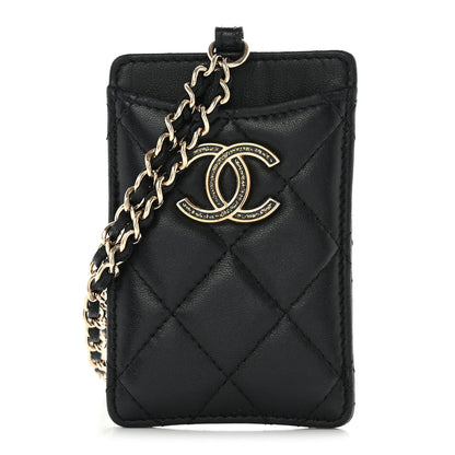 Chanel Lambskin Quilted Glitter Card Holder On Chain Black 1 of 10
