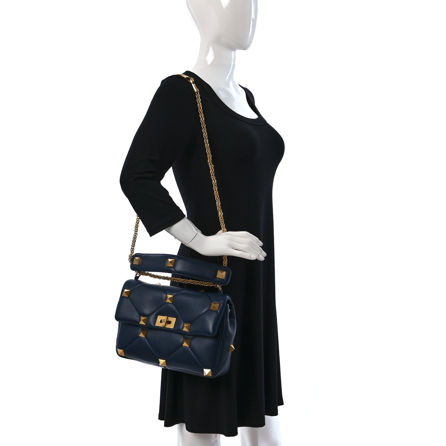 Nappa Large Roman Stud Shoulder Bag Marine