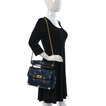 Valentino Garavani Nappa Large Roman Stud Shoulder Bag Marine 2 of 8