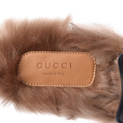 Gucci Calfskin Lambswool Tiger Embroidered Womens Princetown Slippers 35 Black 7 of 8