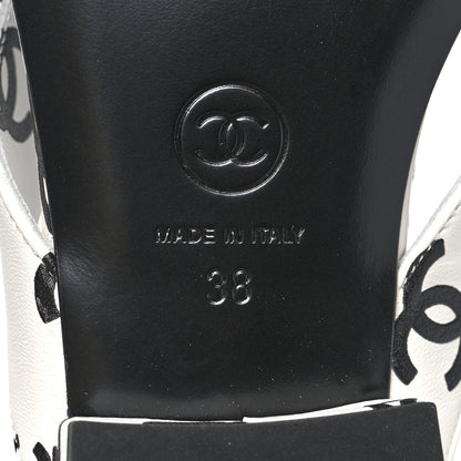 Chanel Lambskin Printed CC Thong Sandals 38 White Black 7 of 8