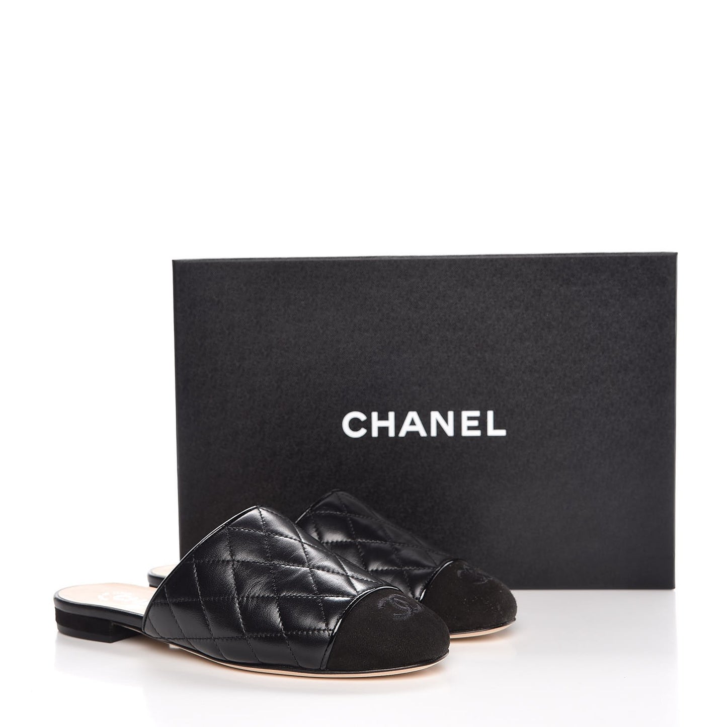 Lambskin Suede Quilted Mules 35 Black