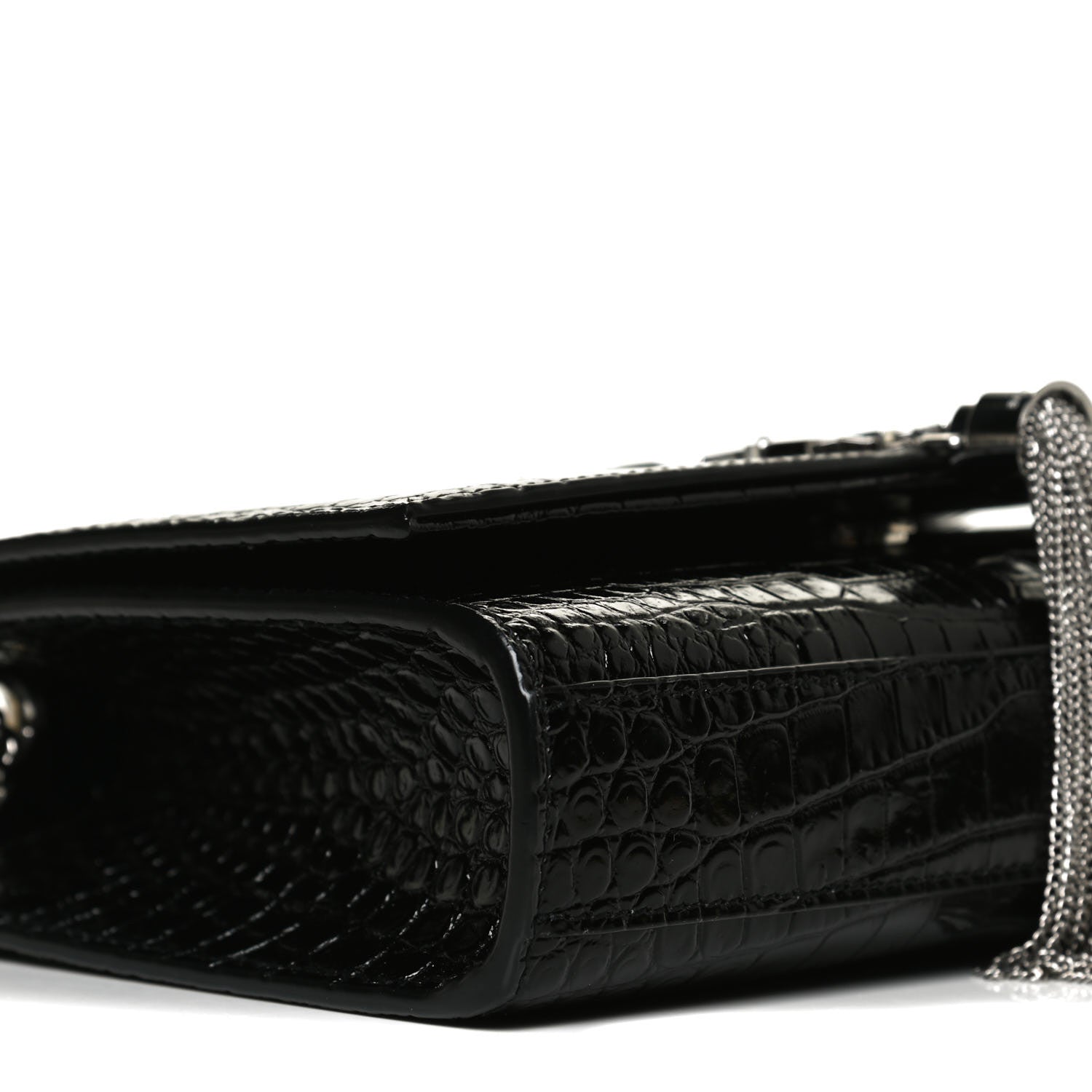 Saint Laurent Calfskin Crocodile Embossed Small Classic Monogram Kate Tassel Satchel Black 8 of 11