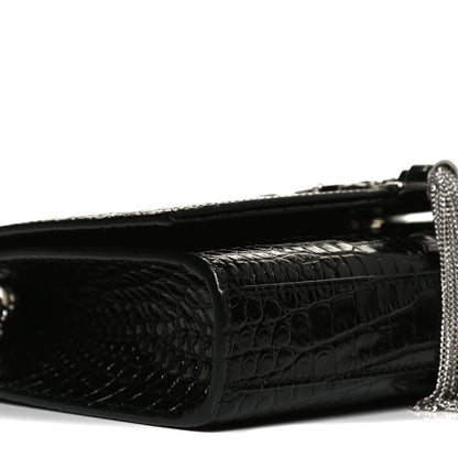Saint Laurent Calfskin Crocodile Embossed Small Classic Monogram Kate Tassel Satchel Black 8 of 11