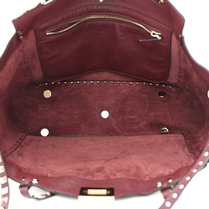 Valentino Garavani Pebbled Calfskin Medium Rockstud Tote Rubin 5 of 9