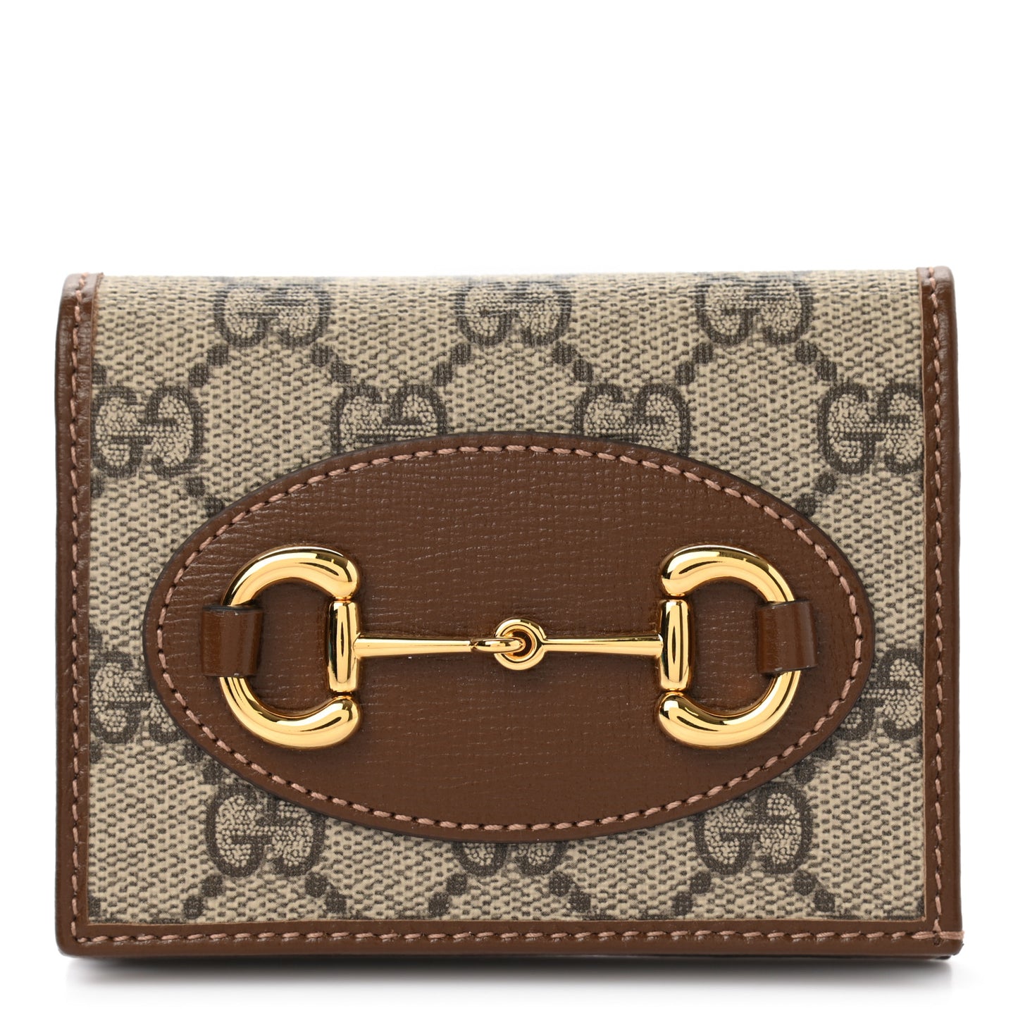 GG Supreme Monogram Horsebit 1955 Card Case Wallet Beige Ebony Brown Sugar