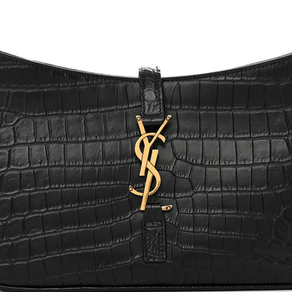 Saint Laurent Calfskin Crocodile Embossed LE 5 A 7 Hobo Black 7 of 9