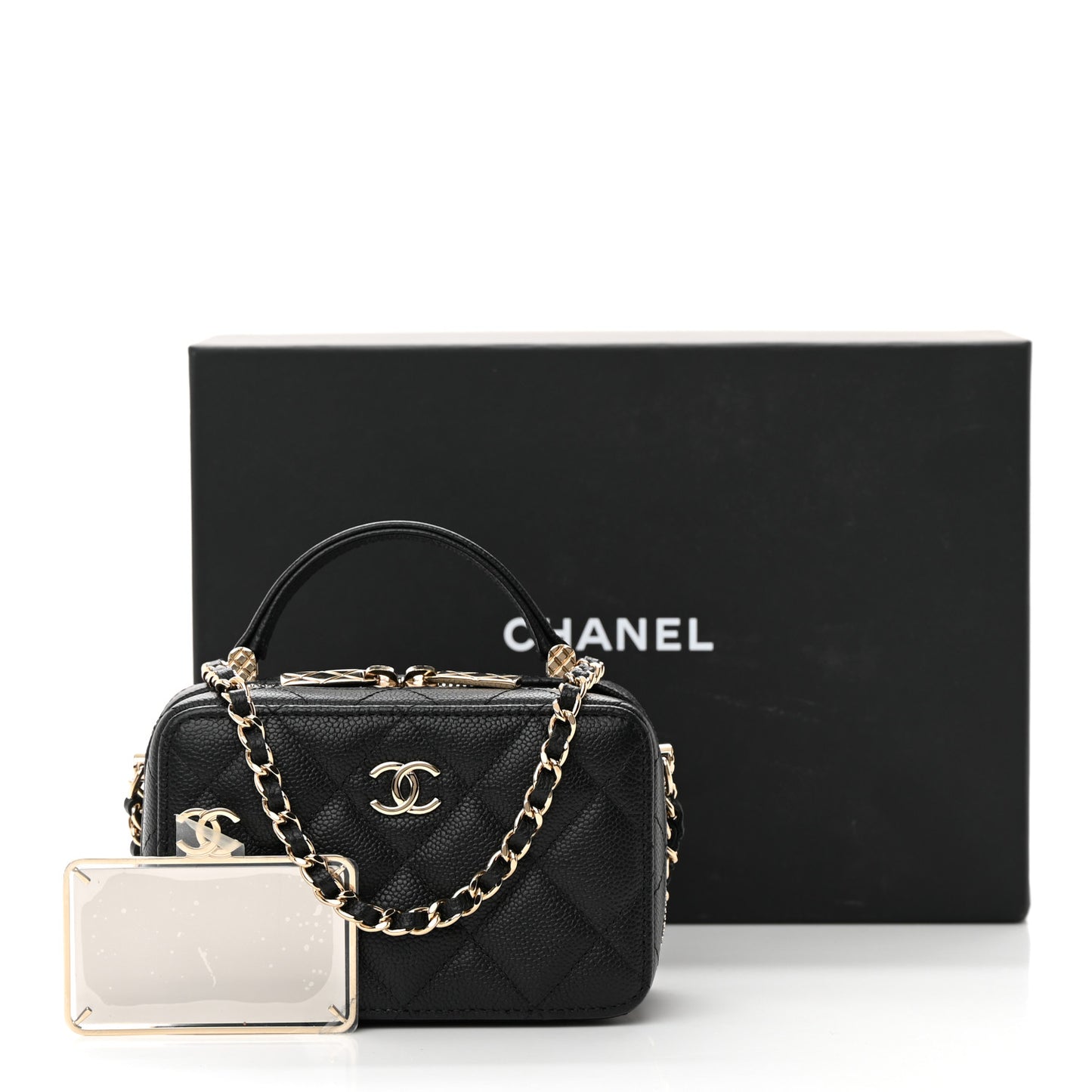 Caviar Quilted Small Top Handle Vanity Case Black