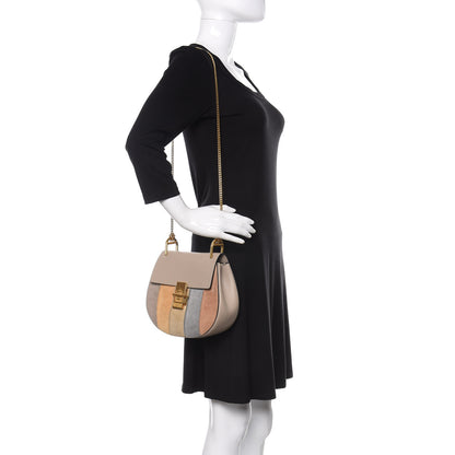 Chloe Suede Calfskin Striped Patchwork Drew Shoulder Bag Grey Multicolor 2 of 11