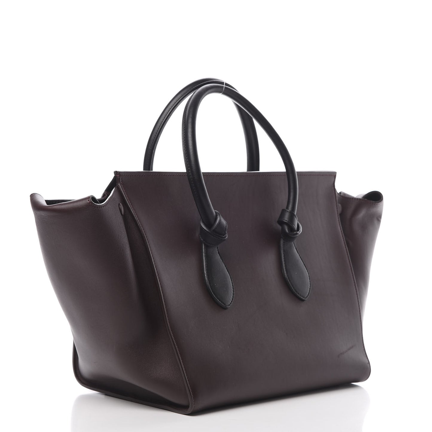 Smooth Calfskin Large Bi-Color Tie Knot Tote Black Burgundy
