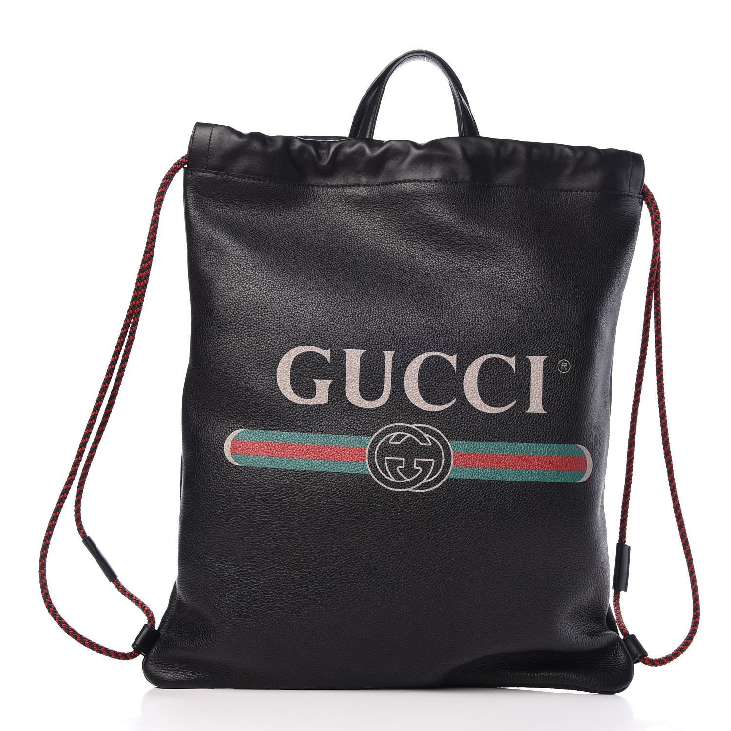 Gucci Calfskin Logo Drawstring Backpack Black 1 of 7