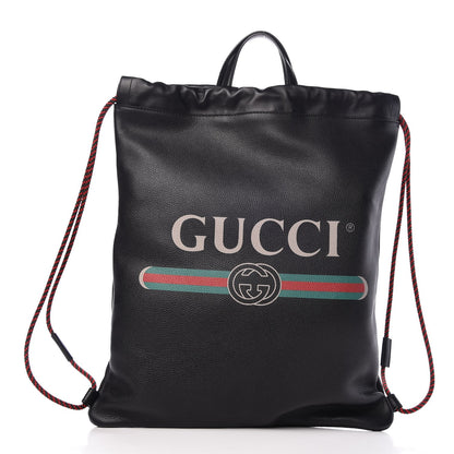 Gucci Calfskin Logo Drawstring Backpack Black 1 of 7