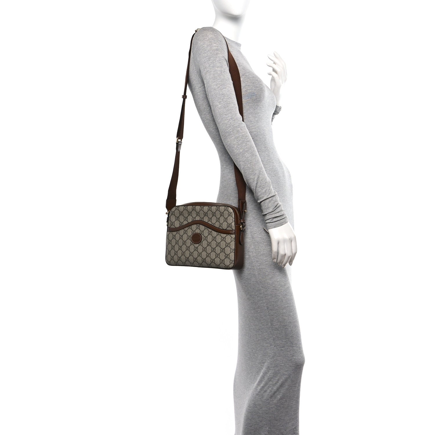 Gucci GG Supreme Monogram Azalea Calfskin Retro Interlocking G Messenger Shoulder Bag Beige Ebony Brown Sugar 2 of 10