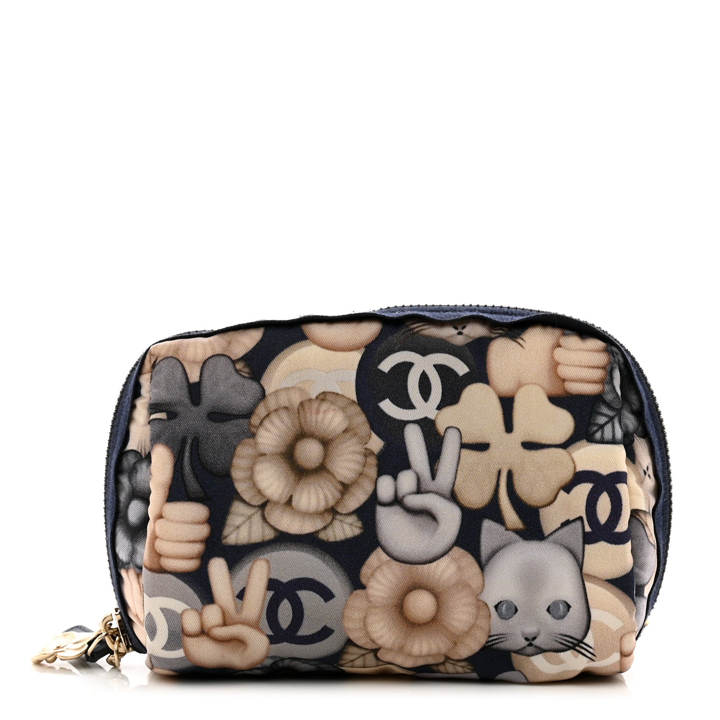 Nylon Cat Emoticon Cosmetic Pouch Navy