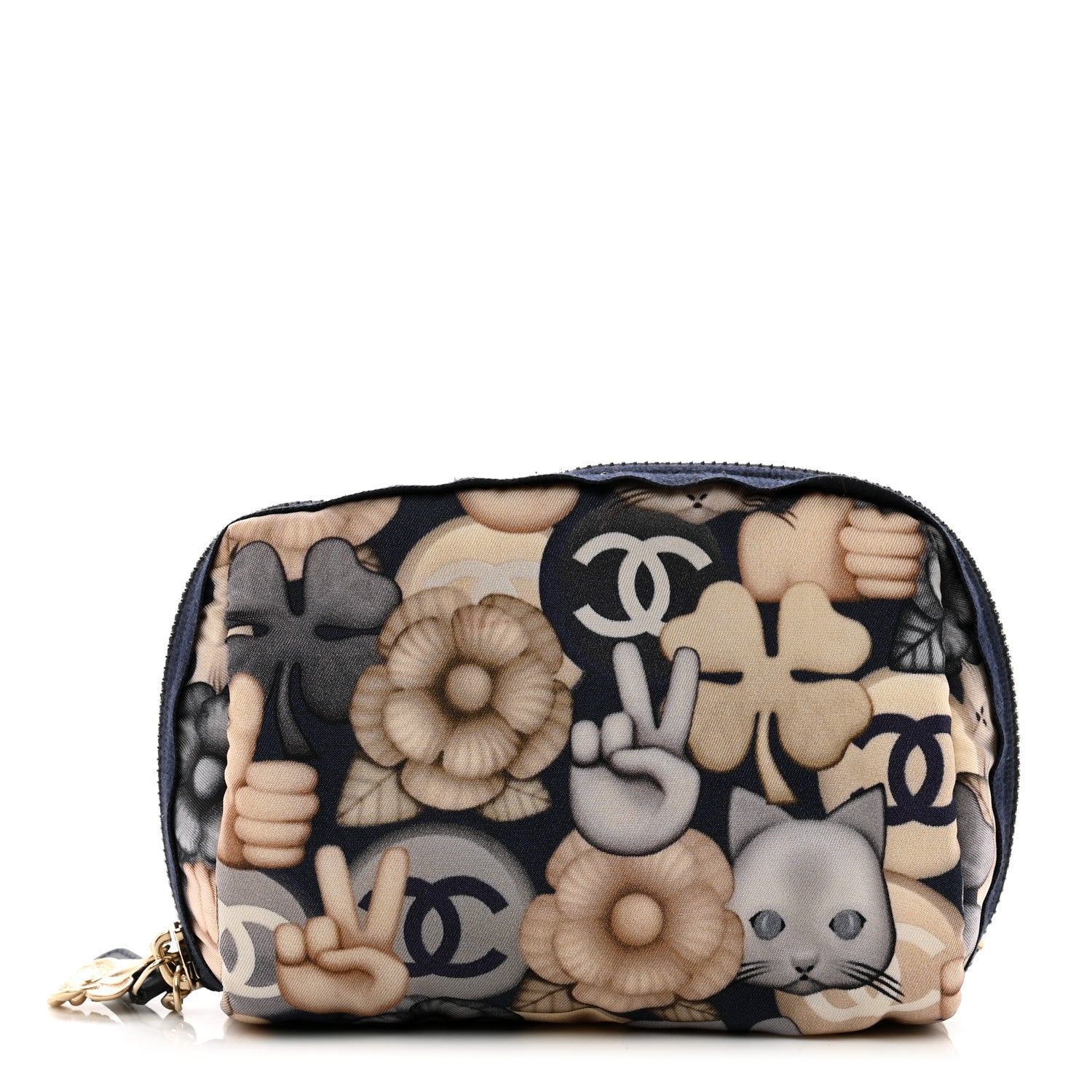 Chanel Nylon Cat Emoticon Cosmetic Pouch Navy 1 of 8
