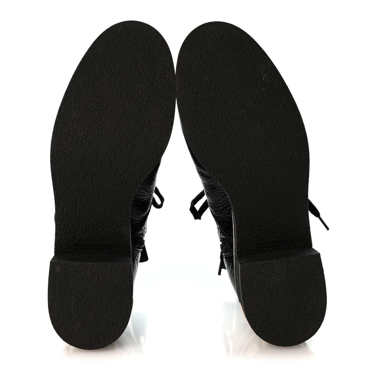 Shiny Crumpled Lambskin Lace Up Combat Boots 38 Black
