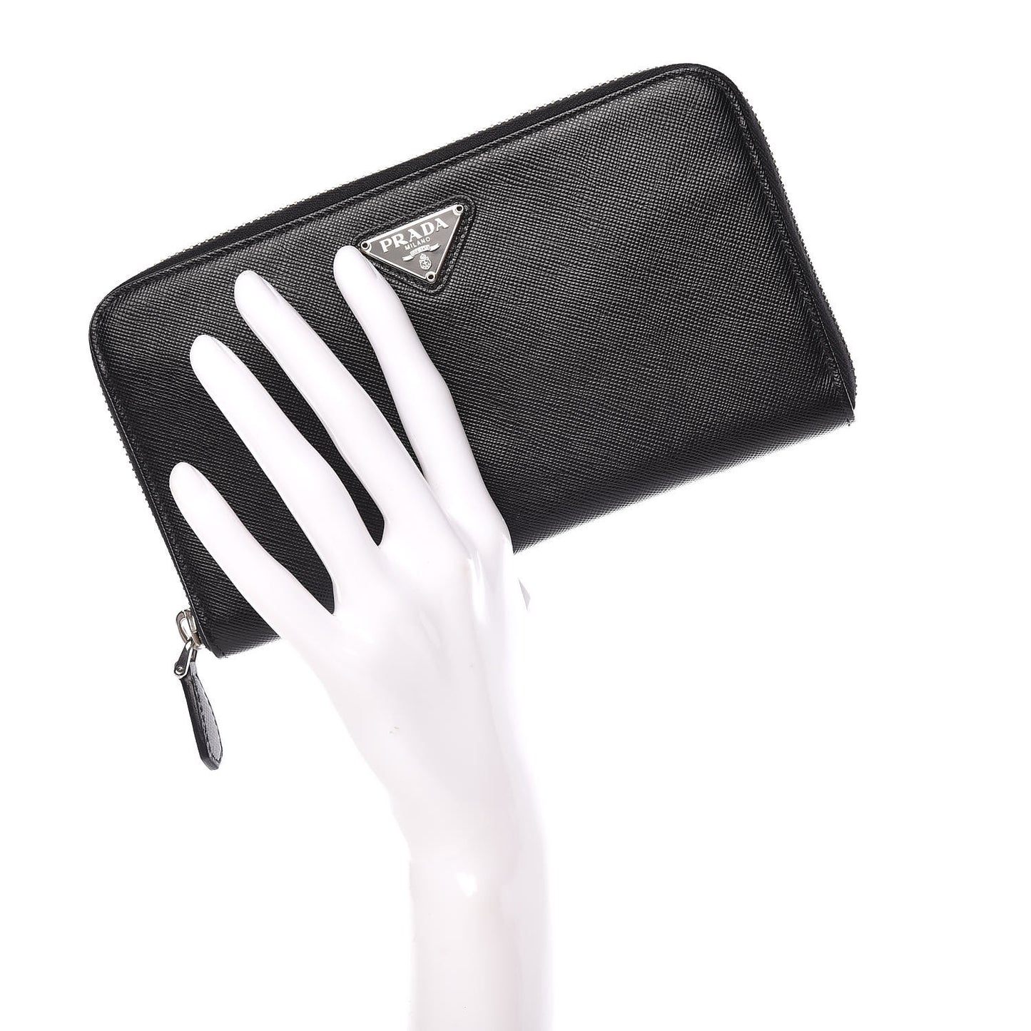 Saffiano Triangle Zip Around Wallet Black