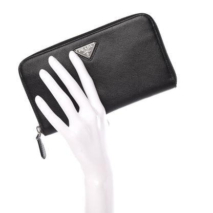 Prada Saffiano Triangle Zip Around Wallet Black 2 of 7