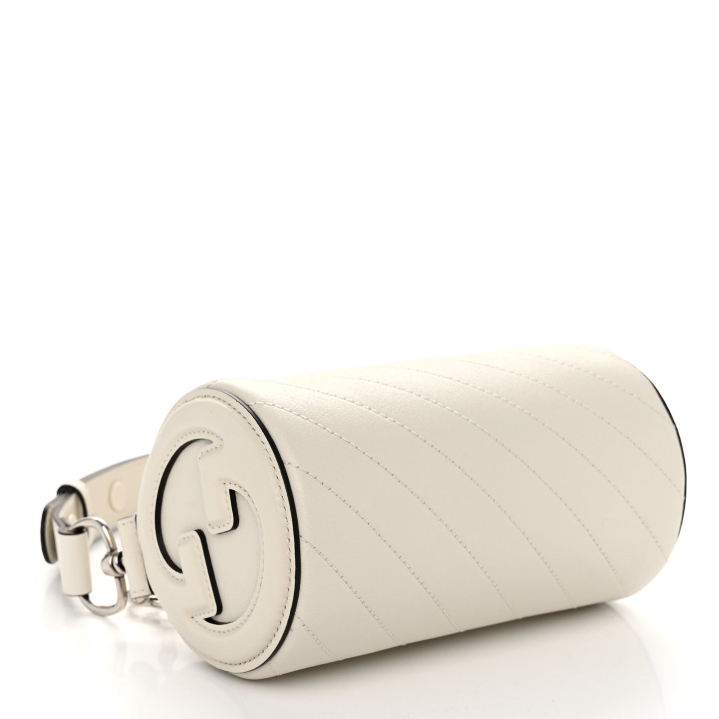 Sakai Be Green Calfskin Diagonal Stitched Mini Blondie Barrel Shoulder Bag Mystic White