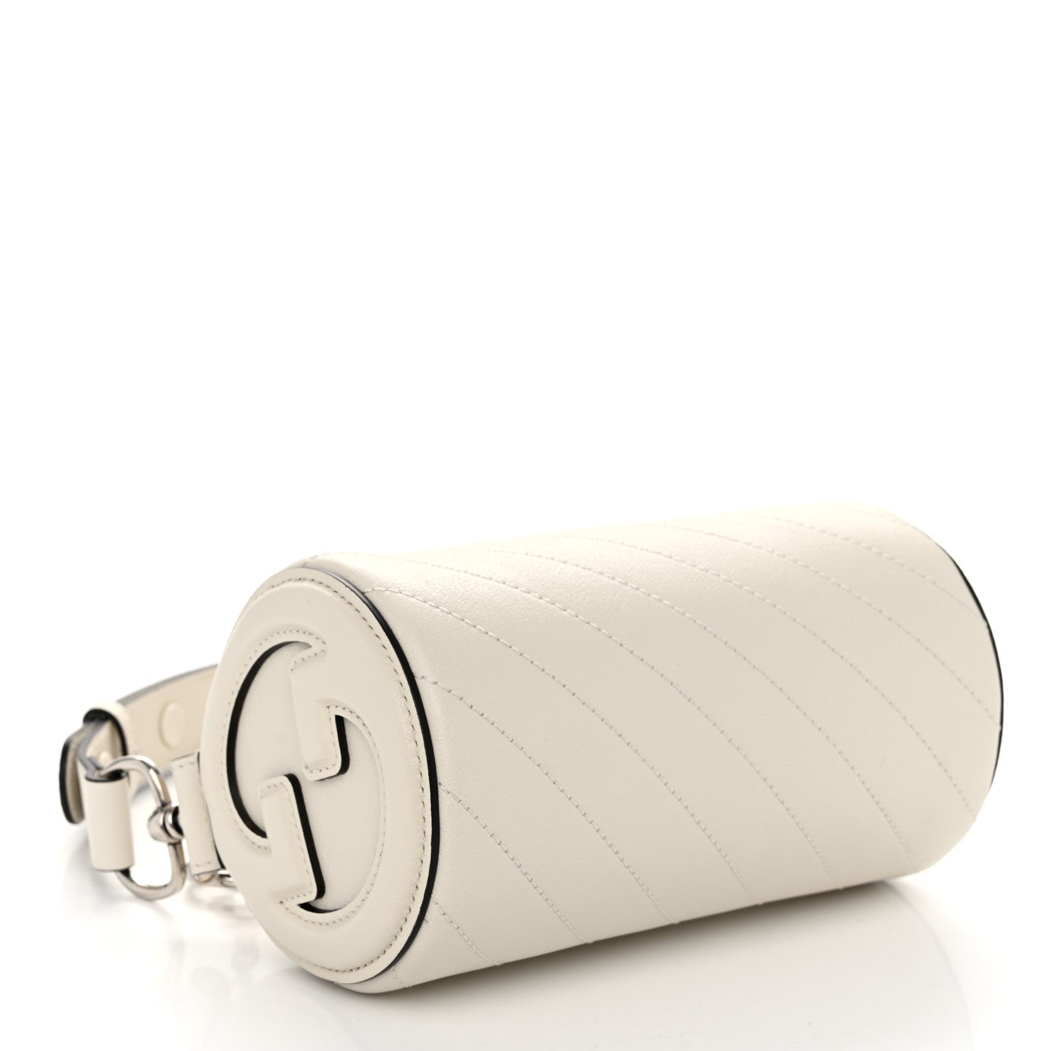 Gucci Sakai Be Green Calfskin Diagonal Stitched Mini Blondie Barrel Shoulder Bag Mystic White 4 of 9