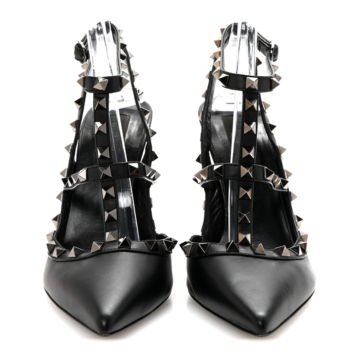Calfskin Nappa Rockstud Ankle Strap 100mm Pumps 39.5 Black
