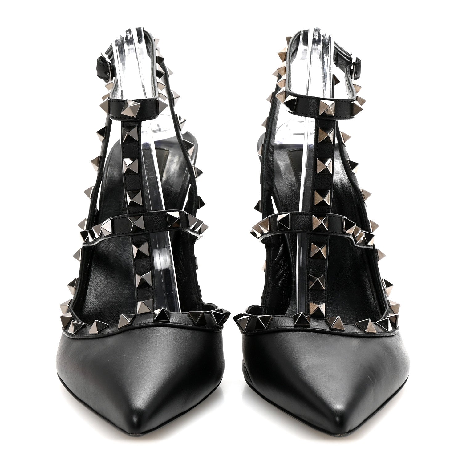 Valentino Garavani Calfskin Nappa Rockstud Ankle Strap 100mm Pumps 39.5 Black 3 of 9