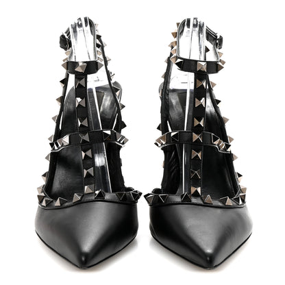 Valentino Garavani Calfskin Nappa Rockstud Ankle Strap 100mm Pumps 39.5 Black 3 of 9