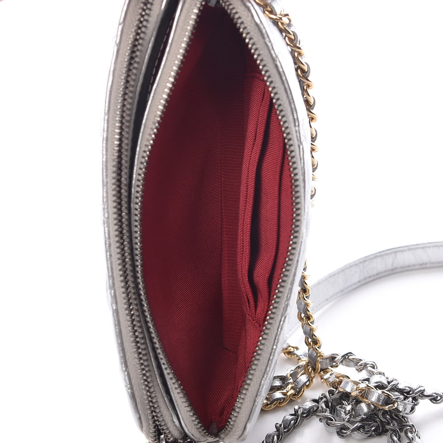 Metallic Lambskin Calfskin Quilted Small Gabrielle Clutch With Chain Silver