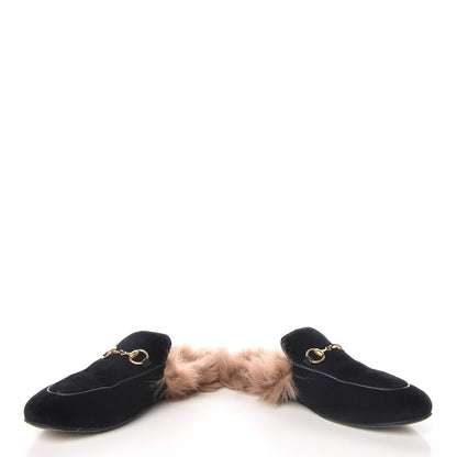 Gucci Velvet Fur Womens Princetown Slippers 37 Black 5 of 10
