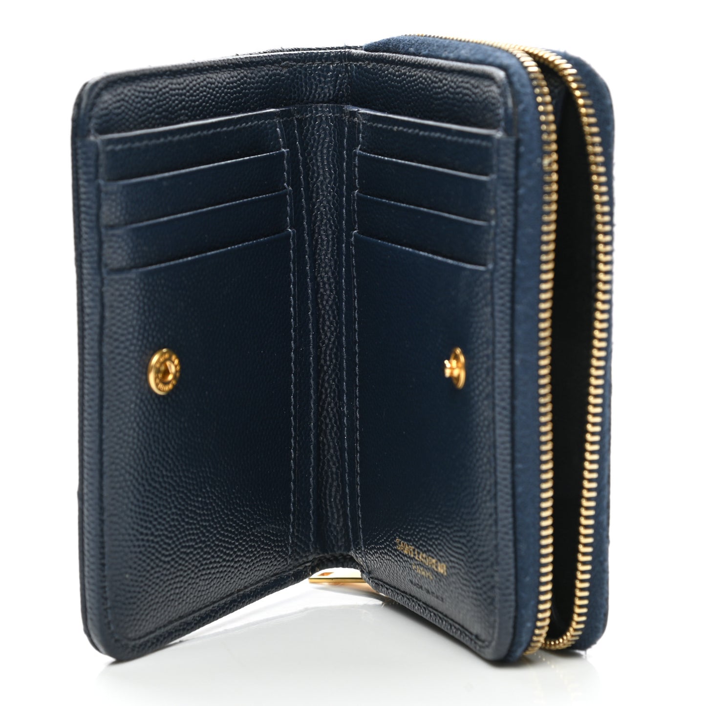 Grain De Poudre Matelasse Chevron Monogram Compact Zip Around Wallet Deep Marine