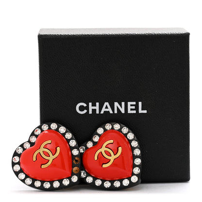 Chanel Resin Crystal CC Heart Clip On Earrings Red Black Gold 6 of 6