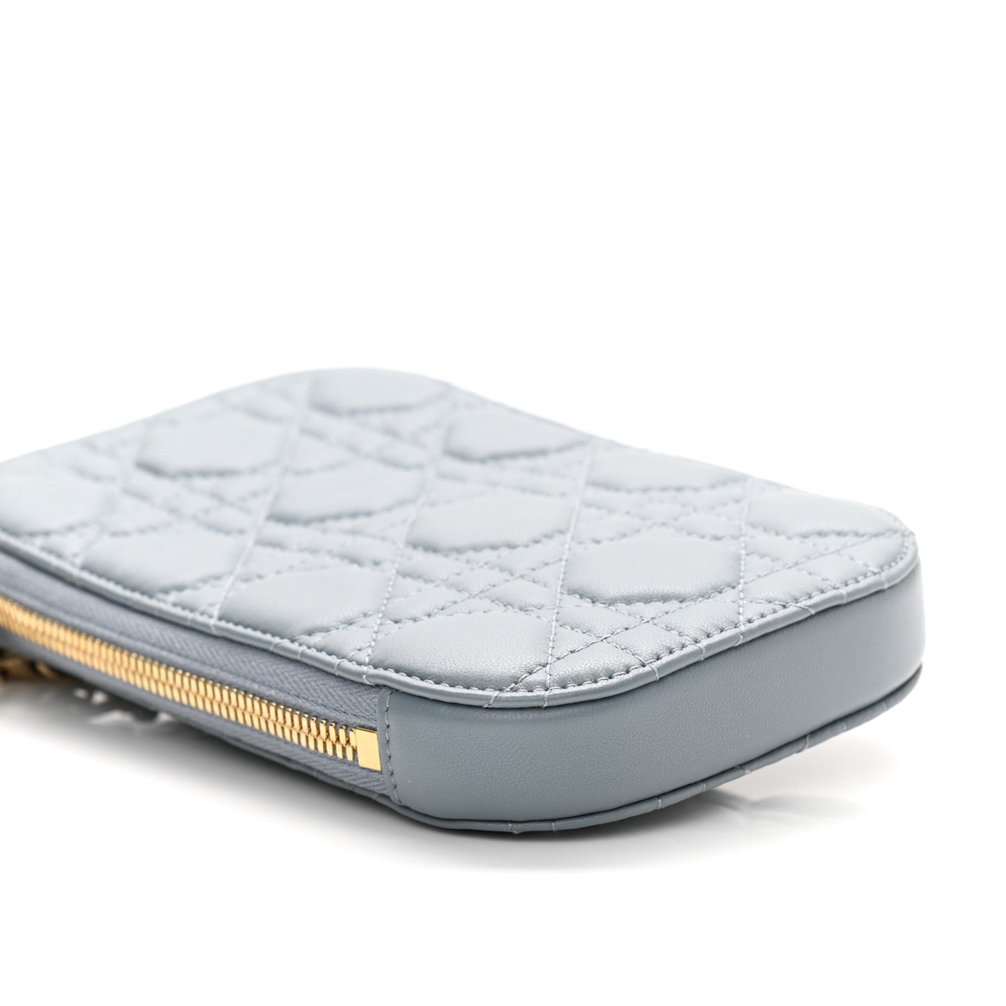 Lambskin Cannage Lady Dior Phone Holder Cloud Blue