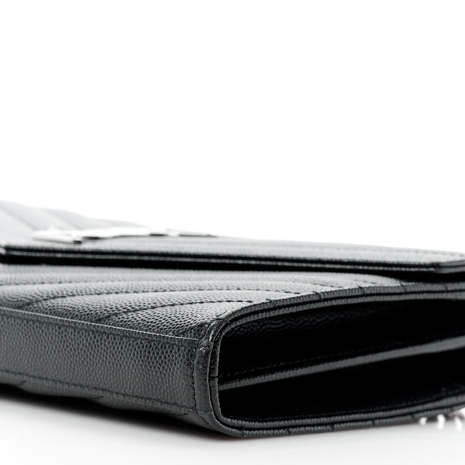 Saint Laurent Grain De Poudre Matelasse Chevron Monogram Chain Wallet Black 11 of 14