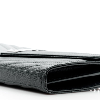 Saint Laurent Grain De Poudre Matelasse Chevron Monogram Chain Wallet Black 11 of 14