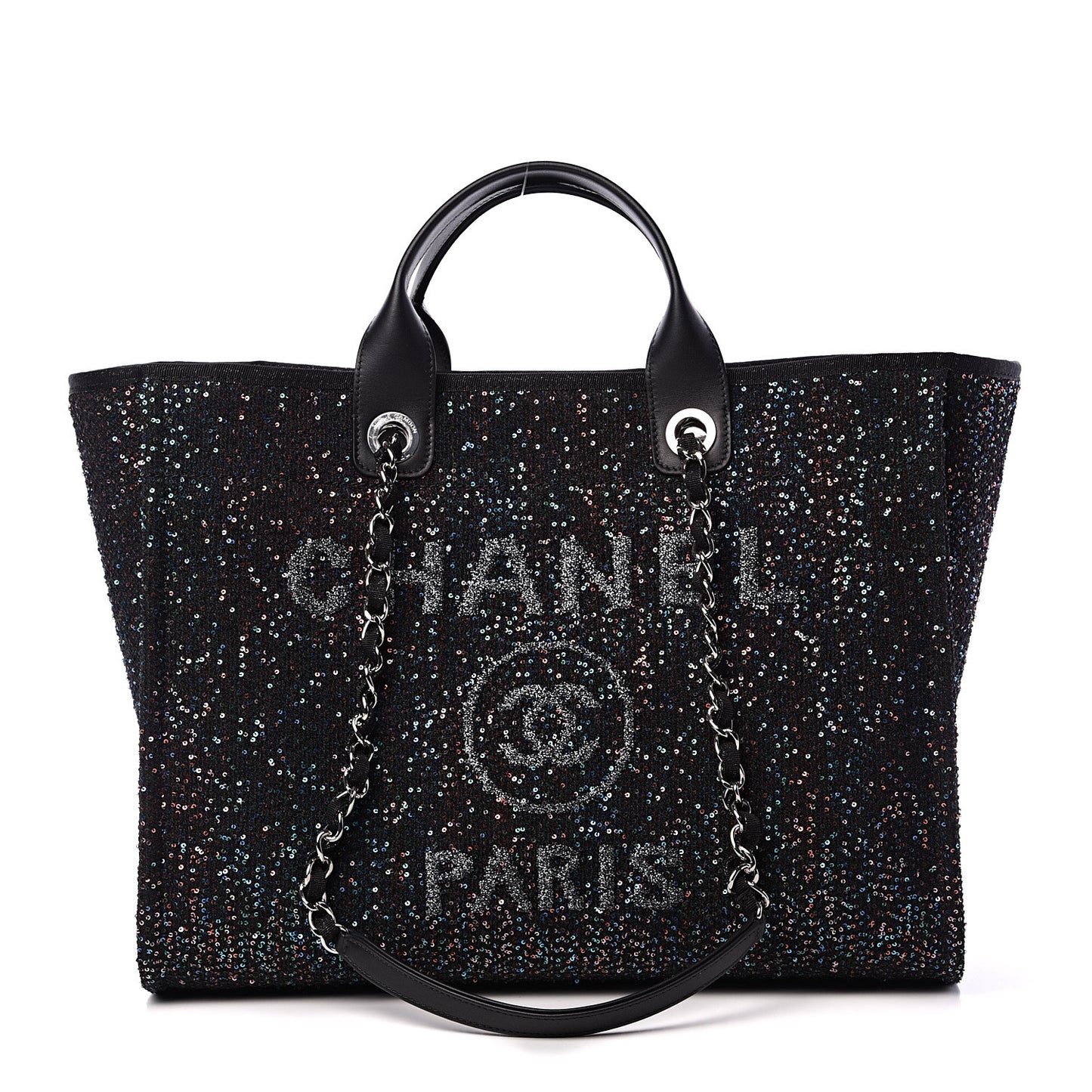 Viscose Sequins Medium Deauville Tote Black