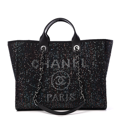 Chanel Viscose Sequins Medium Deauville Tote Black 1 of 9