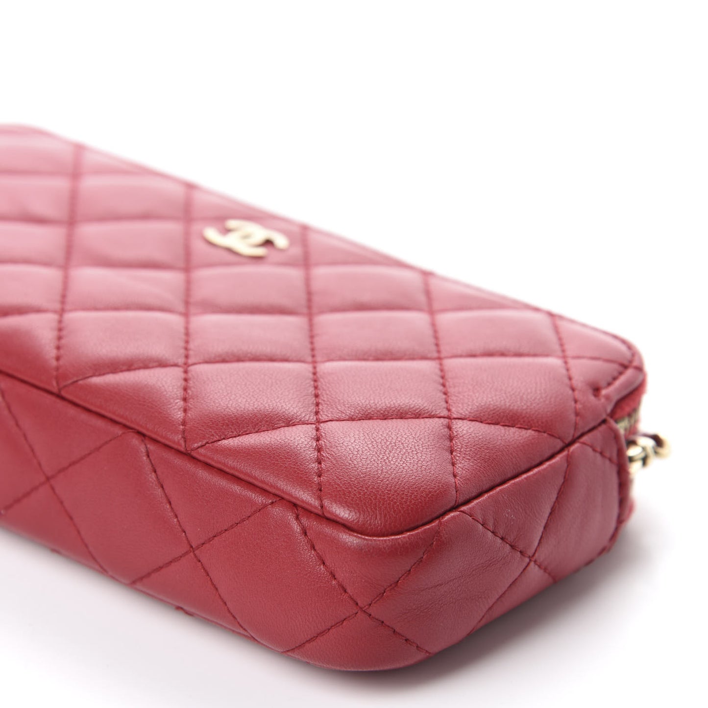 Lambskin Quilted Small Clutch With Chain Dark Pink