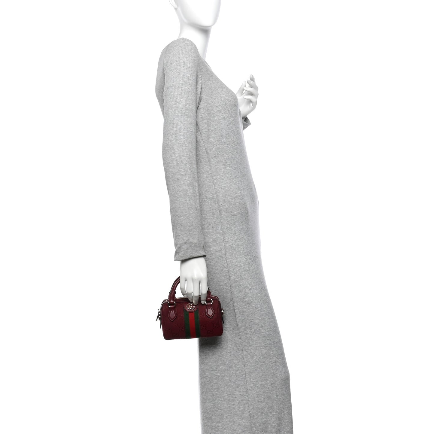 GG Supreme Monogram Textured Dollar Calfskin Web Super Mini Ophidia Top Handle Bowler Bag Rosso Ancora