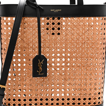 Saint Laurent Woven Cane Calfskin North South Tote Bag Black 8 of 10