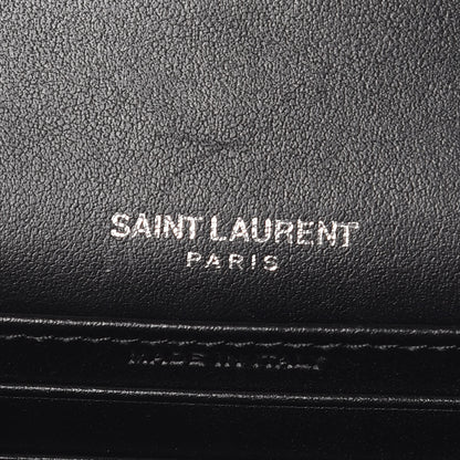 Saint Laurent Calfskin Crocodile Embossed Monogram Sunset Chain Wallet Black 8 of 9