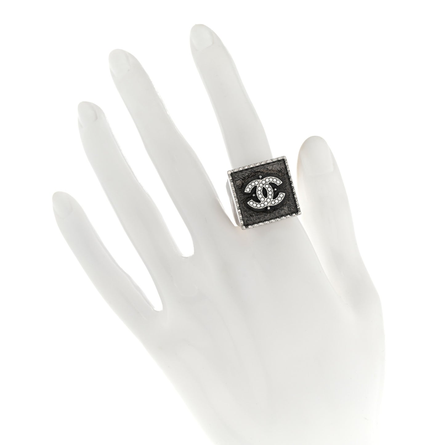 Metal Crystal CC Ring 55 7.25 Black Silver