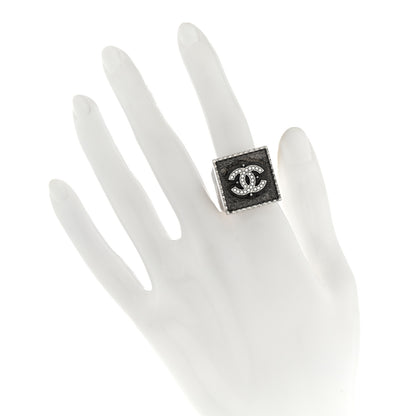 Chanel Metal Crystal CC Ring 55 7.25 Black Silver 2 of 4