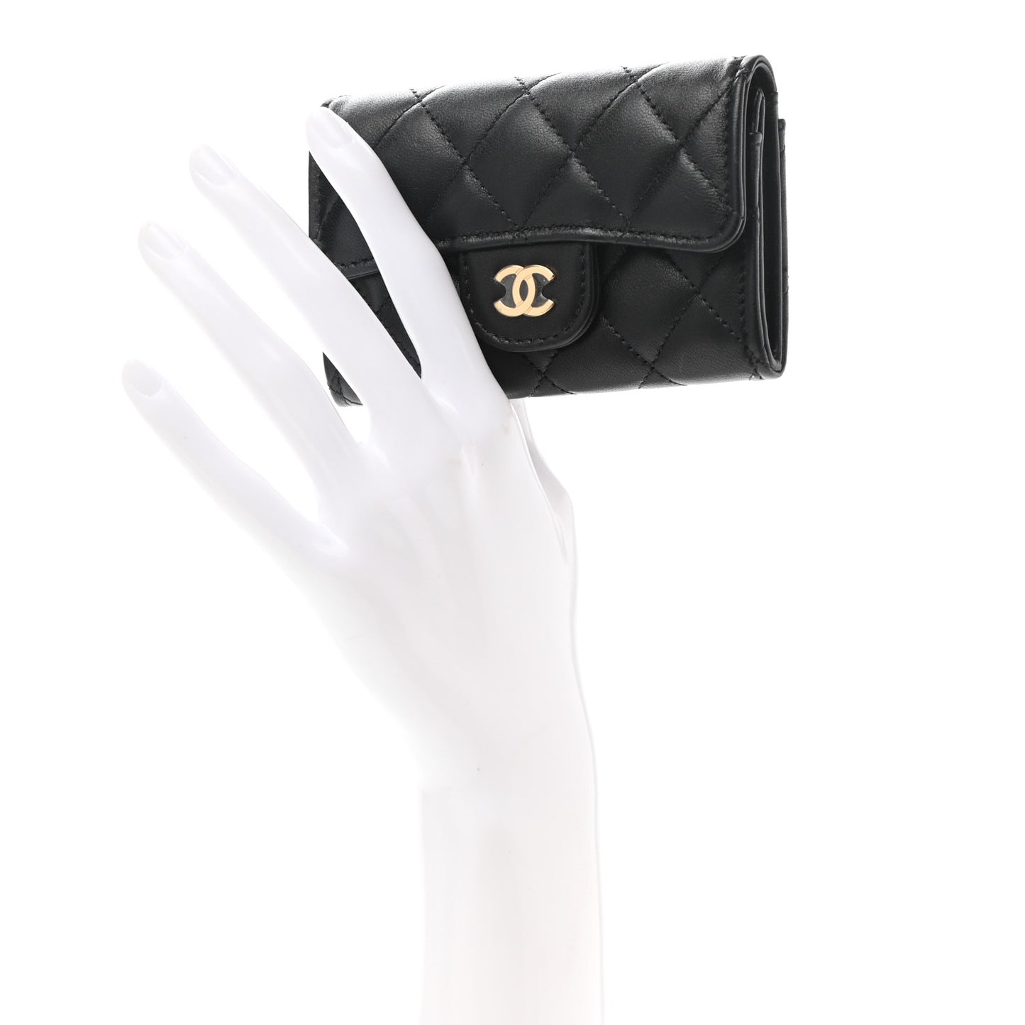 Lambskin Quilted Flap Card Holder Wallet Black