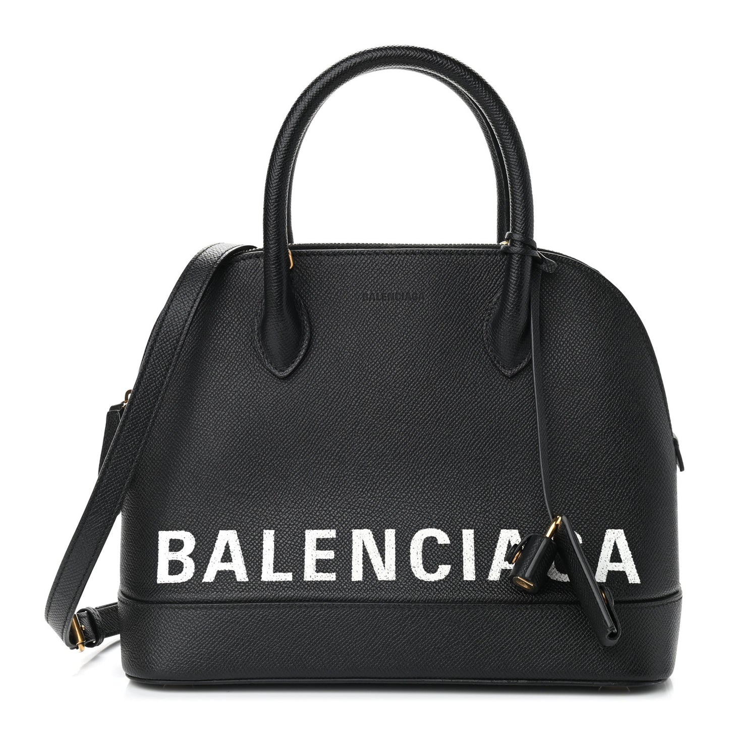 Signature Grained Calfskin Logo S Ville Top Handle Bag Black White