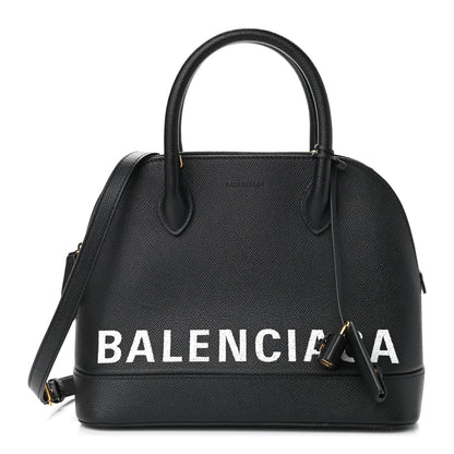 Balenciaga Signature Grained Calfskin Logo S Ville Top Handle Bag Black White 1 of 8