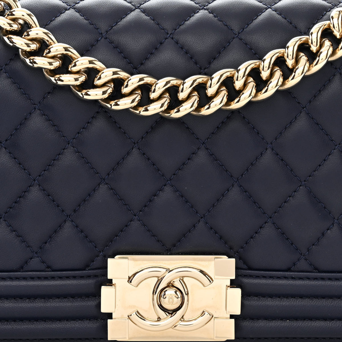 Lambskin Quilted Medium Boy Flap Navy